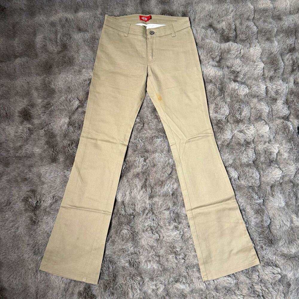 Dickies women’s Beige Chino Pants Slim Fit Bell Bottom Leg Twill Cotton 30W